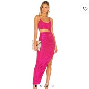 One shoulder cut out pink maxi dress